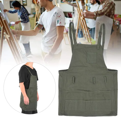 Vista 7 de Pilipane Painting Pottery Apron Artist Work Accessory with Pocket Durable Adjustable Canvas Apron for Painting Pottery Drawing Art Green