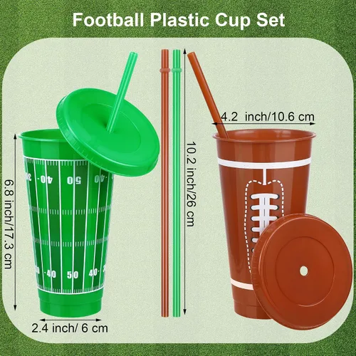 Vista 2 de Kochorie 18 tazas de fiesta de fútbol de 24 onzas con tapas y pajitas, vaso de plástico reutilizable, tazas de viaje para niños, entrenadores