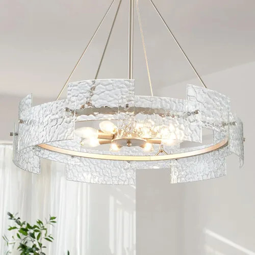 Vista 9 de XINGQI - Lámpara moderna de techo dorado de 16 pulgadas, 4 luces de techo de vidrio ondulado de agua para dormitorio, comedor, sala de estar 15.7