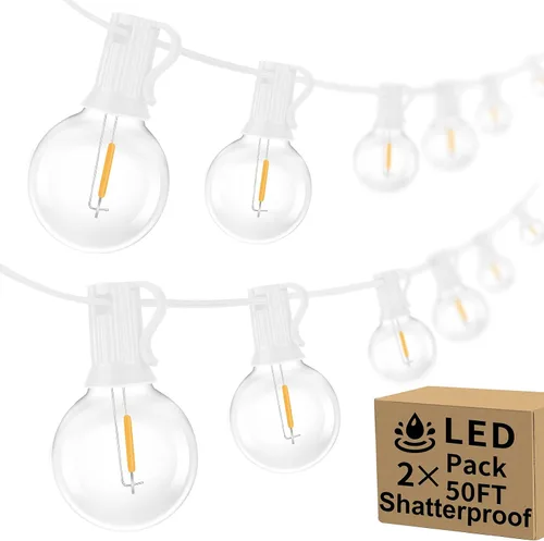 Vista 27 de Bosceos Tira de luces LED G40 para exteriores, 25 pies, regulables, inastillables, impermeables, con 12+2 bombillas conectables, luz colgante Blanco