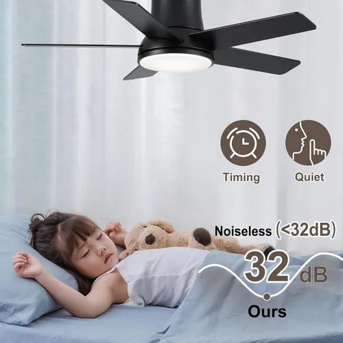 Vista 4 de Ventiladores de techo de 42 pulgadas con luces y control remoto, ventilador de techo negro de montaje empotrado para dormitorio, sala de estar