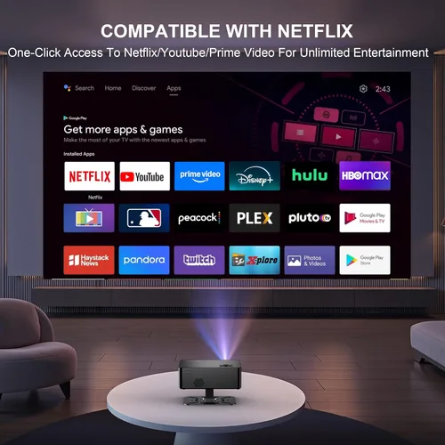Vista 2 de Proyector para exteriores con WiFi y Bluetooth, brillo 3000, proyector inteligente portátil con aplicaciones oficiales con licencia y enfoque