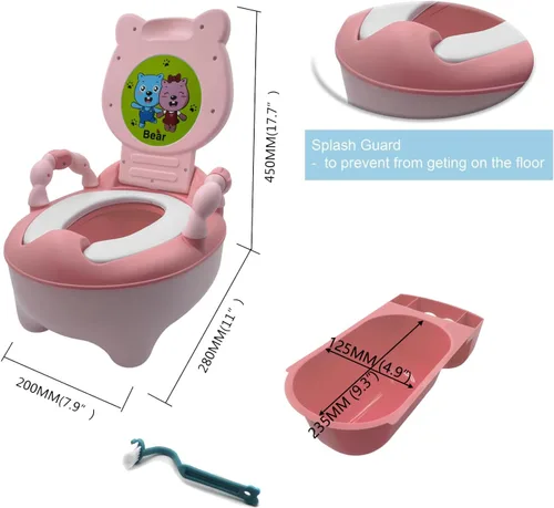 Vista 2 de Baby Kids Pink Bear Asiento de inodoro portátil para entrenamiento para ir al baño con almohadilla para niños pequeños, cómodo asiento suave