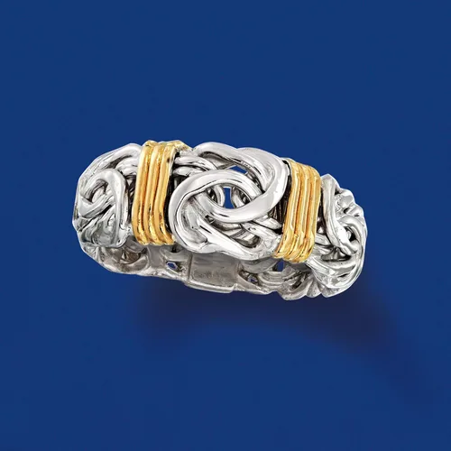 Vista 5 de Ross-Simons Anillo bizantino de plata de ley con estaciones de oro de 14 quilates Talla 7 Plata Esterlina no conocido