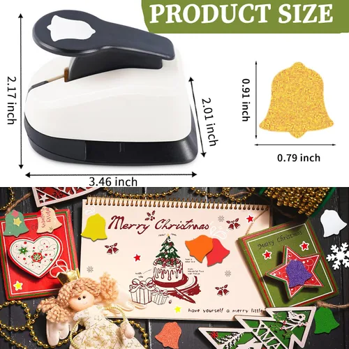 Vista 5 de Perforadora de Navidad de 1 pulgada, Perforadora de Campana para Manualidades de Papel, perforadora con forma de campana para manualidades