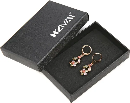 Vista 6 de HZMAN Crystal Flower Earring for Women Girls 14K Rose Gold Plated Hypoallergenic Dangle Drop Earrings Dainty Party Wedding Cubic Zirconia Earrings