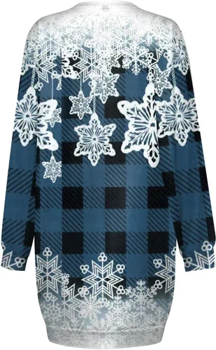 Vista 4 de ZPWSHI Vestido de manga larga para mujer, casual, estampado navideño, sin botones, a la cadera, vestido de suéter