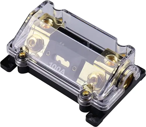 Vista 2 de ZOOKOTO Portafusibles de 100 A, audio estéreo para automóvil, soporte de fusibles ANL en línea de calibre 0, 2, 4, con fusible ANL de 100 amperios