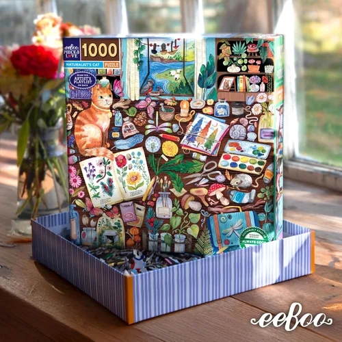 Vista 6 de eeBoo Rompecabezas de 1000 piezas con diseño de gato de naturalista para adultos, cuadrado de 23 x 23 pulgadas, fabricado con tablero reciclado