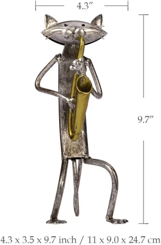 Vista 2 de Too-arts Un saxofón que juega la escultura del metal del gato de la estatua del hierro, artesanías, 3 diseño divertido