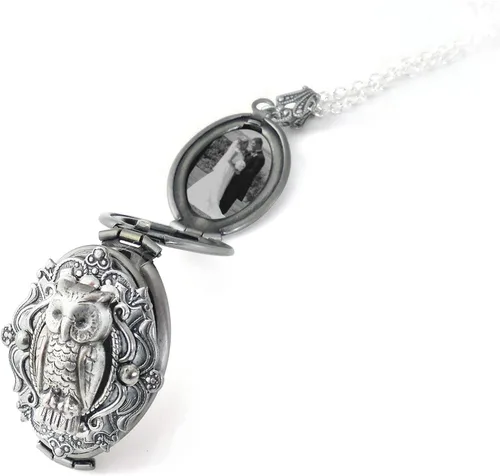 Vista 4 de personalized locket necklace with photo, Owl Necklace Custom 4 Photos Locket Necklace Memorial Gifts for Women, Customized Locket for family photo