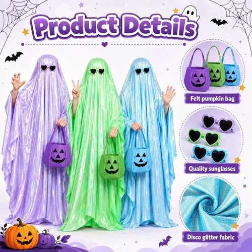 Vista 3 de Juego de 3 disfraces de fantasma de Halloween, ropa espeluznante