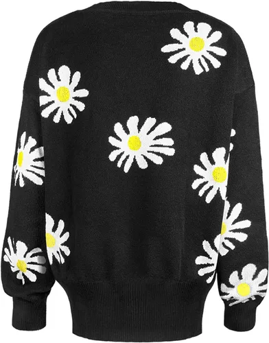 Vista 4 de Suéter de punto para mujer, cárdigan con botones, estampado de margaritas, suéter de manga larga, cárdigan ligero e informal