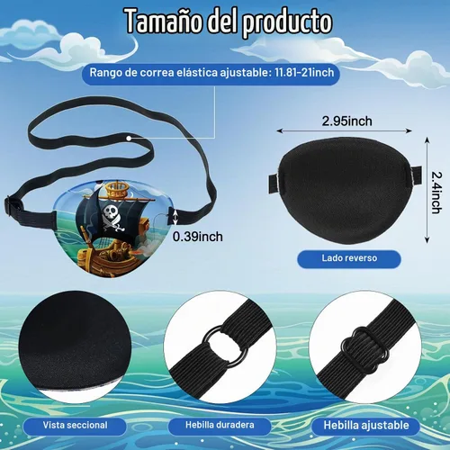 Vista 2 de Eurzom 8 piezas de parches oculares para niños, parche ocular ajustable y reutilizable, lindo para niñas y niños, con correa elástica para el parche