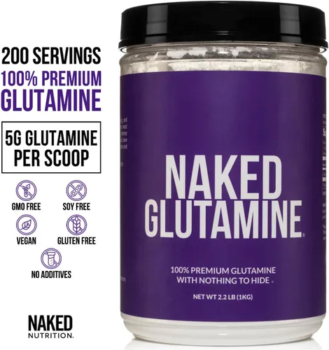 Vista 4 de Naked Monohidrato de creatina micronizada pura, 100 porciones + 200 porciones de L-glutamina pura: vegano, sin OMG, sin gluten. Minimiza