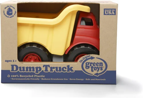 Vista 3 de Green Toys Camión volquete en amarillo y rojo, sin BPA, sin ftalatos, juguetes para el desarrollo de habilidades motoras gruesas/finas. Juego