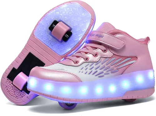 Vista 10 de Zapatos de patinaje LED para niños y niñas, tenis con ruedas desmontables y recargables intermitentes Negro