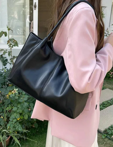 Vista 2 de Bolso de mano para mujer, bolso de hombro, bolso de mano de poliuretano suave, bolso de hombro grande a la moda, bolso de mano con asa superior