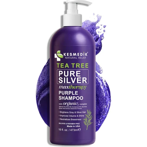 Vista 10 de KESMEDIK Máscara para el cabello morado de árbol de té, fórmula plateada pura para tonos amarillos cobrizos, acondicionador profundo con árbol de té