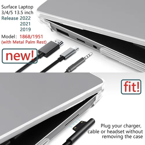 Vista 3 de TWOLSKOO Funda para portátil Microsoft Surface de 13.5" 5/4/3 con reposamanos de metal modelo 1951/1868, carcasa rígida de plástico protector