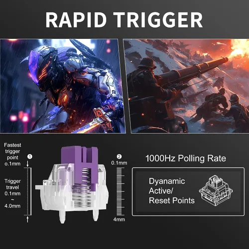 Vista 2 de MageGee Teclado para juegos de disparo rápido 60%, interruptor magnético de efecto Hall, punto de actuación ajustable, teclado con cable Negro