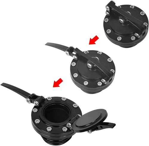 Vista 4 de Tapa de tanque de combustible de liberación rápida en negro para motocicleta, para Harley Sportster XL 1200 883 X48 Dyna Touring 1996 y posteriores