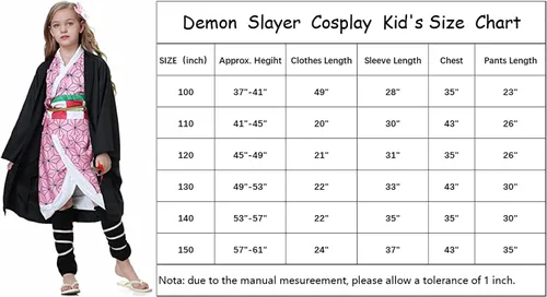Vista 7 de Conjunto de disfraz de cosplay de anime, traje de Demon Slayer uniforme completo para niños y niñas