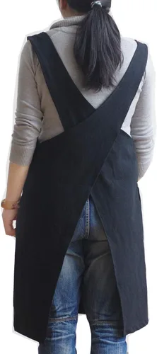 Vista 9 de Delantal de algodón y lino estilo japonés con espalda cruzada, con dos bolsillos, estilo X