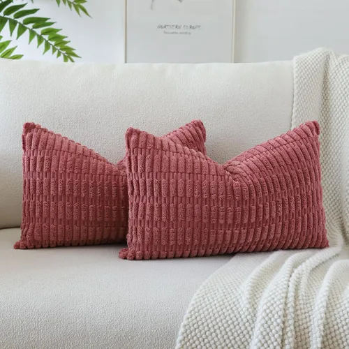Vista 32 de OTOSTAR - Paquete de 2 fundas de almohada decorativas de pana suave de 18 x 18 pulgadas, funda de cojín a rayas estilo bohemio para sofá, cama, sala