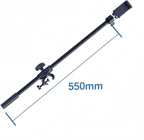Vista 3 de Soporte de micrófono giratorio con clip de micrófono y soporte para teléfono, soporte de extensión de 21.7 in para montaje en trípode, ajustable