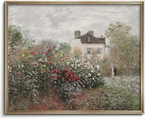 Vista 39 de Pintura vintage de paisaje de campo de flores silvestres, arte de pared de paisaje rural de granja, impresión artística de paisaje de jardín