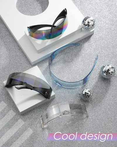 Vista 4 de Konohan 4 pares de lentes de sol futuristas de los años 80 lentes espaciales Cyclops Cyber Punk para hombres y mujeres lentes de sol