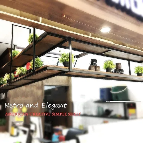 Vista 3 de Wall Shelves Ceiling Shelf Industrial Retro Ceiling Floating Shelves,Iron Solid Wood Flower Stand Hanging Storage Rack for Display,Books,Storage &