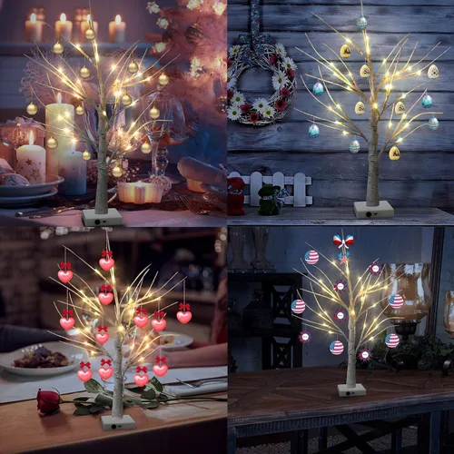 Vista 6 de Juego de 2 luces blancas cálidas para árbol de abedul, 24 luces LED parpadeantes para decoración de interiores 2pcswarm blanco