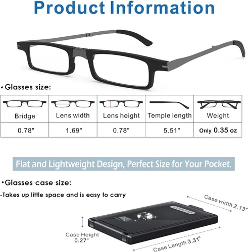 Vista 5 de Missfive Credit Card Thin Folding Reading Glasses for Men Women - Foldable Travel Pocket Readers That Fit in a Wallet