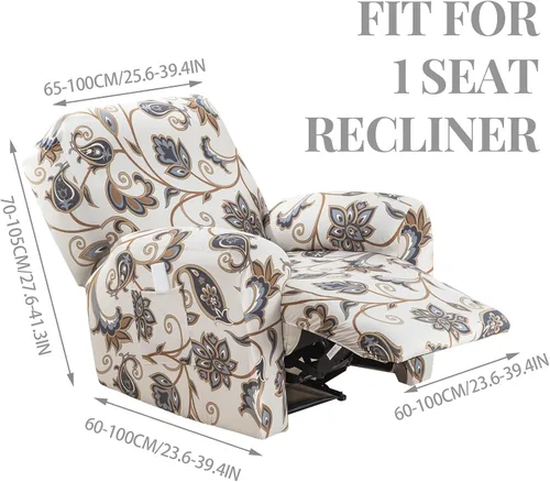 Vista 2 de Peryiter 4 fundas para silla reclinable de 1 asiento, fundas elásticas para silla mecedora, con bolsillo para el brazo, protector de muebles Fallon