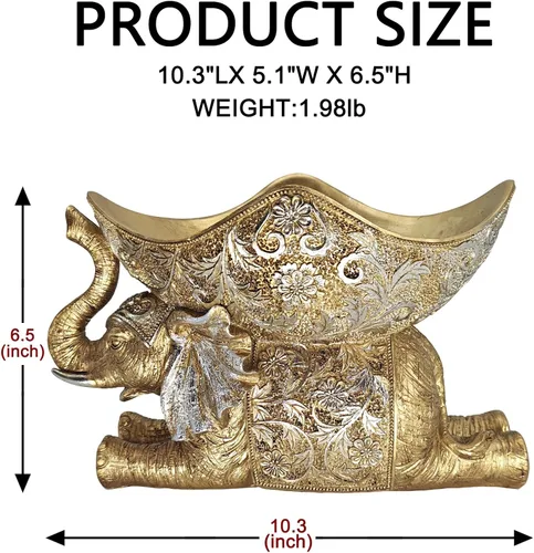 Vista 3 de Estatua de elefante con bandeja de almacenamiento, escultura de figura dorada, decoración del hogar de inspiración africana para sala de estar
