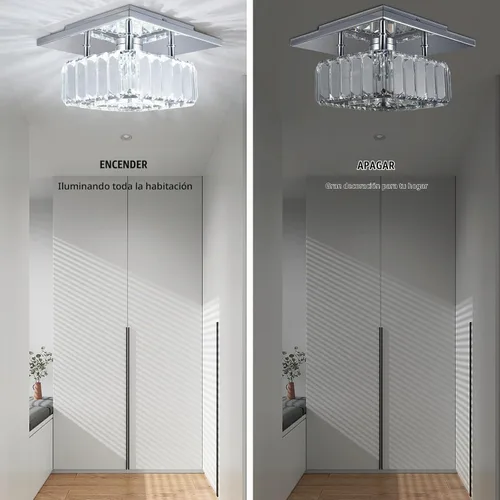 Vista 9 de CLAIRDAI Lámpara de techo de cristal cuadrada de montaje empotrado, lámpara de techo LED moderna, lámpara de techo de cristal para cocina, pasillo