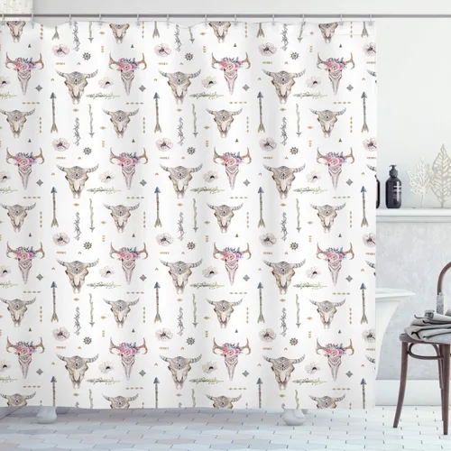 Vista 15 de Ambesonne set de cortina para baño decorativa de tela de poliéster con ganchos