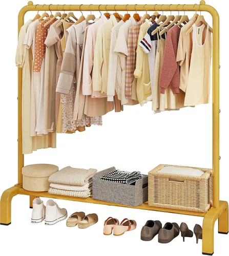 Vista 8 de JIUYOTREE Perchero de ropa estándar con estantes de almacenamiento, organizador de ropa para colgar ropa, abrigo, chaqueta, camisa, suéter, jeans