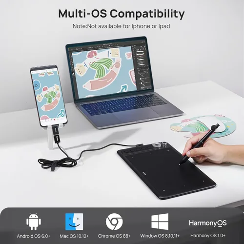 Vista 2 de Parblo Intangbo X7 Tableta de Dibujo 7.2x4.5 pulgadas Tabletas Gráficas, Tableta de Dibujo Digital con Interruptor de Modo, 6 Teclas Personalizadas