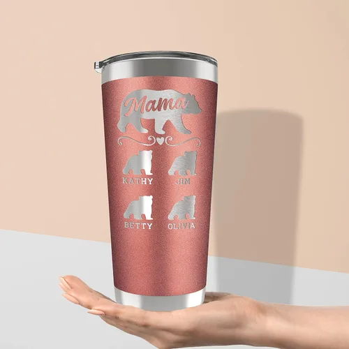 Vista 6 de Amazing Items Vaso personalizado de mamá oso, 20 o 30 onzas, 13 colores, nombres de hasta 5 cachorros, regalos para nueva mamá, vaso personalizado