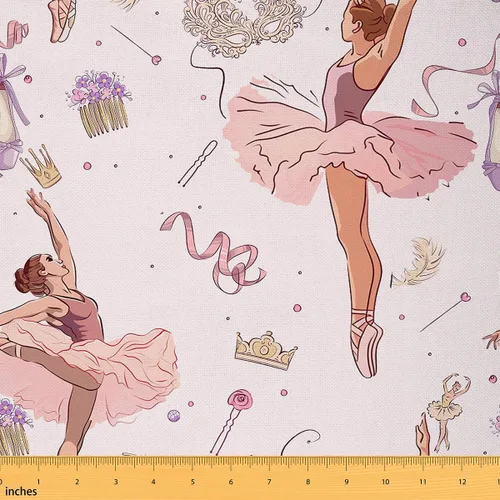 Vista 8 de The Yard - Tela de ballet para niñas, pintada a mano, silueta de ballet, tela rosa para niños, tela de lunares para acolchar, costura, regalo