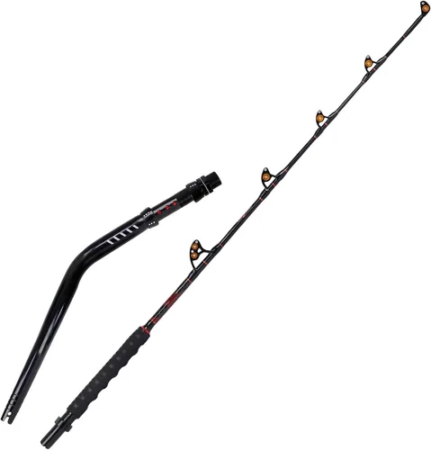 Vista 2 de Fiblink Bent Butt Trolling Rod 2 piezas de agua salada en alta mar caña de pescar Big Game Roller Rod Polo de barco convencional