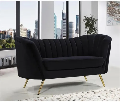 Vista 2 de Meridian Furniture Margo Collection Modern Sofá biplaza tapizado de terciopelo contemporáneo con acolchado de canal profundo y patas de acero
