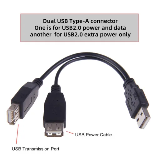Vista 3 de cablecc Cable de datos de alimentación extra USB tipo A USB 2.0 hembra a USB tipo A macho compatible con unidad de disco SSD impresora escáner