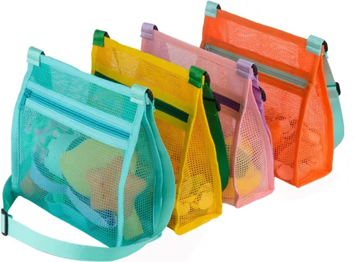 Vista 6 de MUYIZI Bolsa de playa de malla para recoger conchas, paquete de 3, bolsas de concha para playa, bolsas de concha de mar para recoger conchas, bolsa
