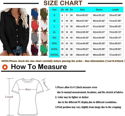 Vista 6 de UODSVP Camisa de manga larga con botones para mujer, blusa de manga larga con bolsillo con solapa