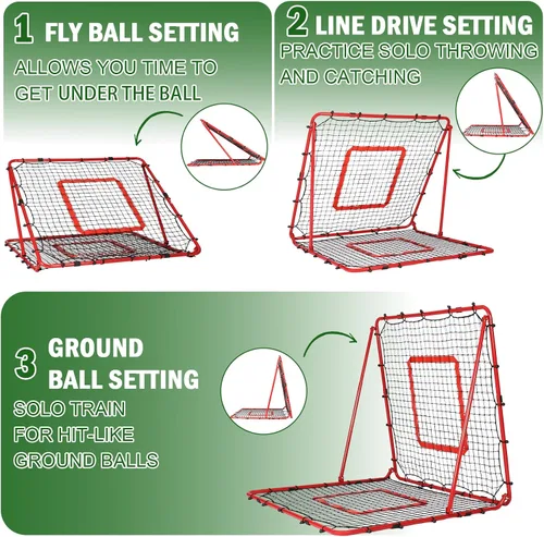 Vista 36 de BaseGoal Baseball Rebounder Net with Pitching Target,Easy Adjustable Angles Multi-Sport Training Rebound Screen, multi-angle pitch back; Strike