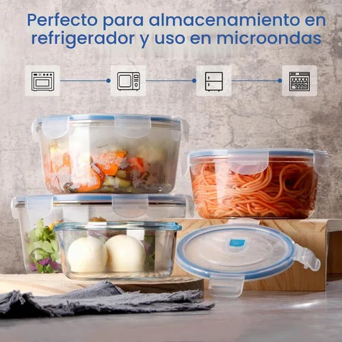 Vista 6 de NUTRIUPS Recipientes de vidrio para preparación de comidas de 54OZ/54.1 fl oz con tapas, contenedores de almacenamiento de alimentos, recipiente